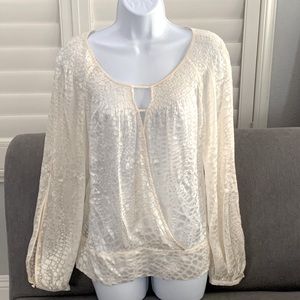 BCBGMaxAzria Romantic Burnout Blouse- Ivory Size S